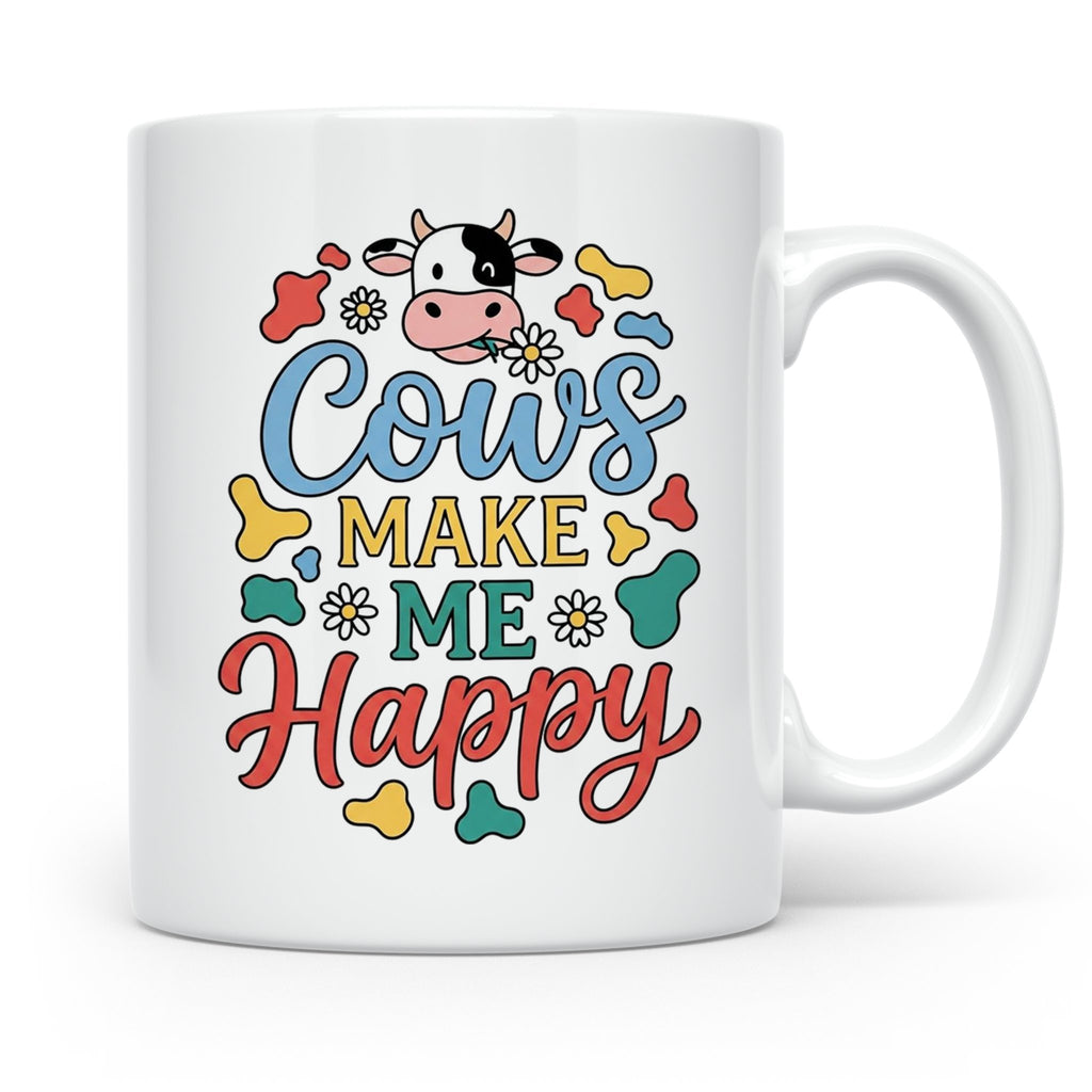 Kuh Tasse Cows Make Me Happy Geschenk für Landwirt & Bauer,  – Weiß [farbe:weiß]