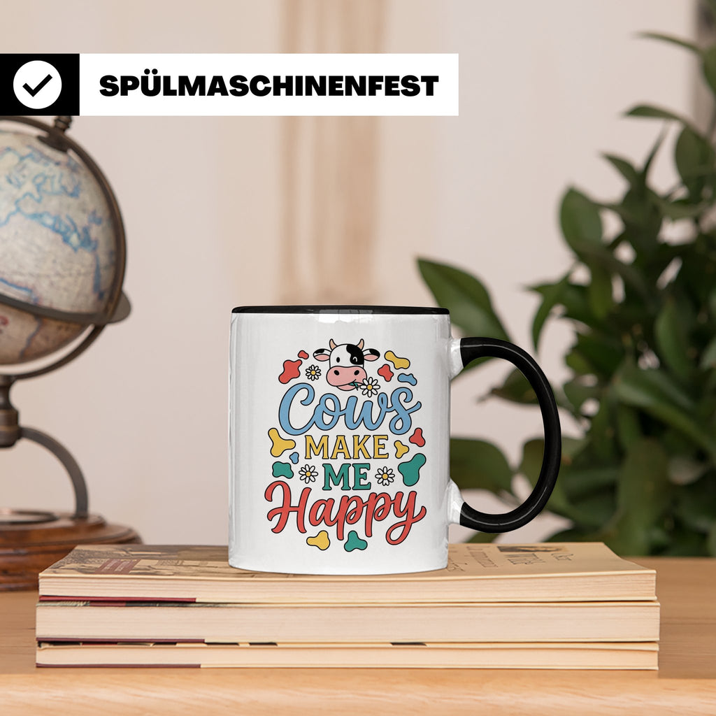 Kuh Tasse Cows Make Me Happy Geschenk für Landwirt & Bauer,  – Schwarz [farbe:schwarz]