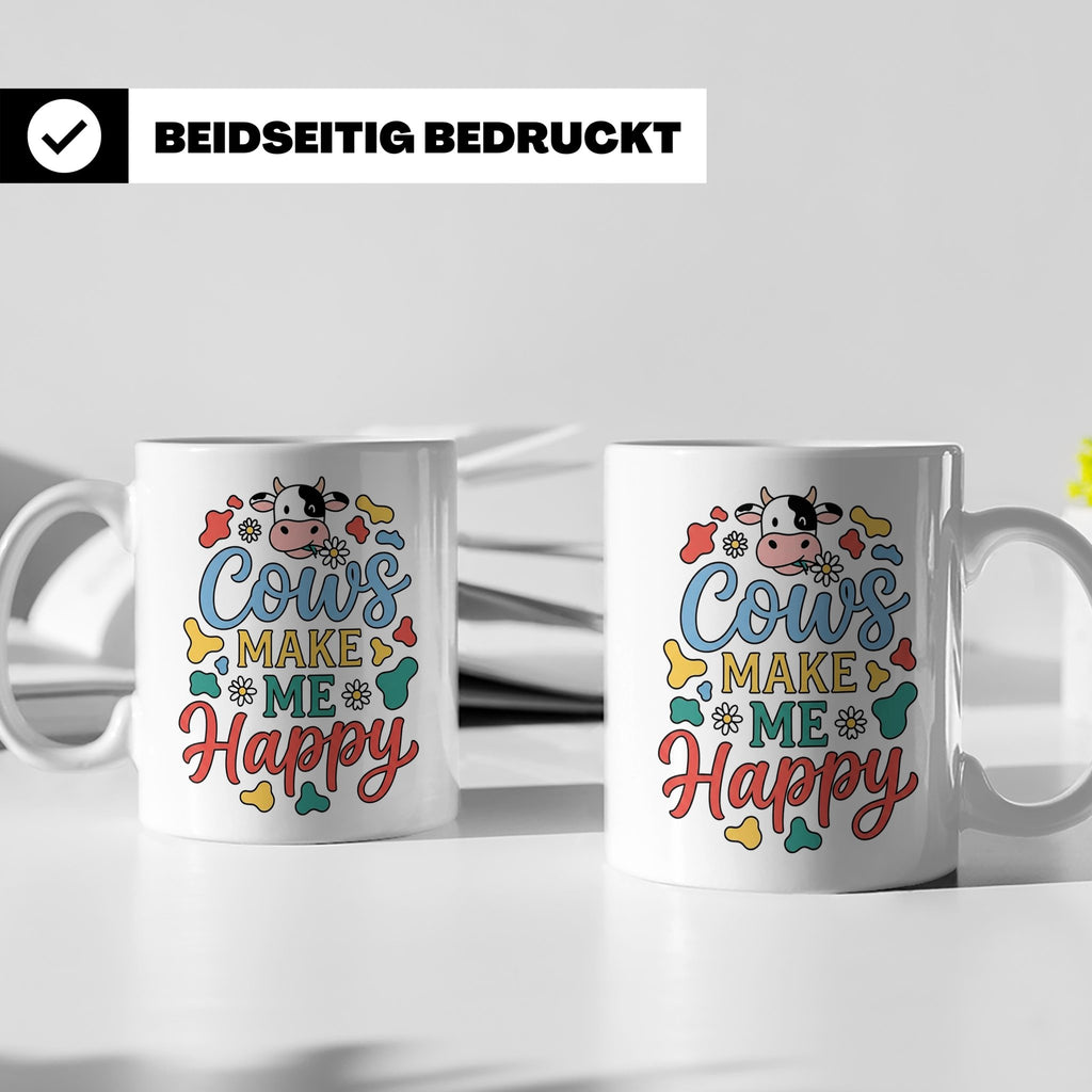 Kuh Tasse Cows Make Me Happy Geschenk für Landwirt & Bauer,  – Weiß [farbe:weiß]