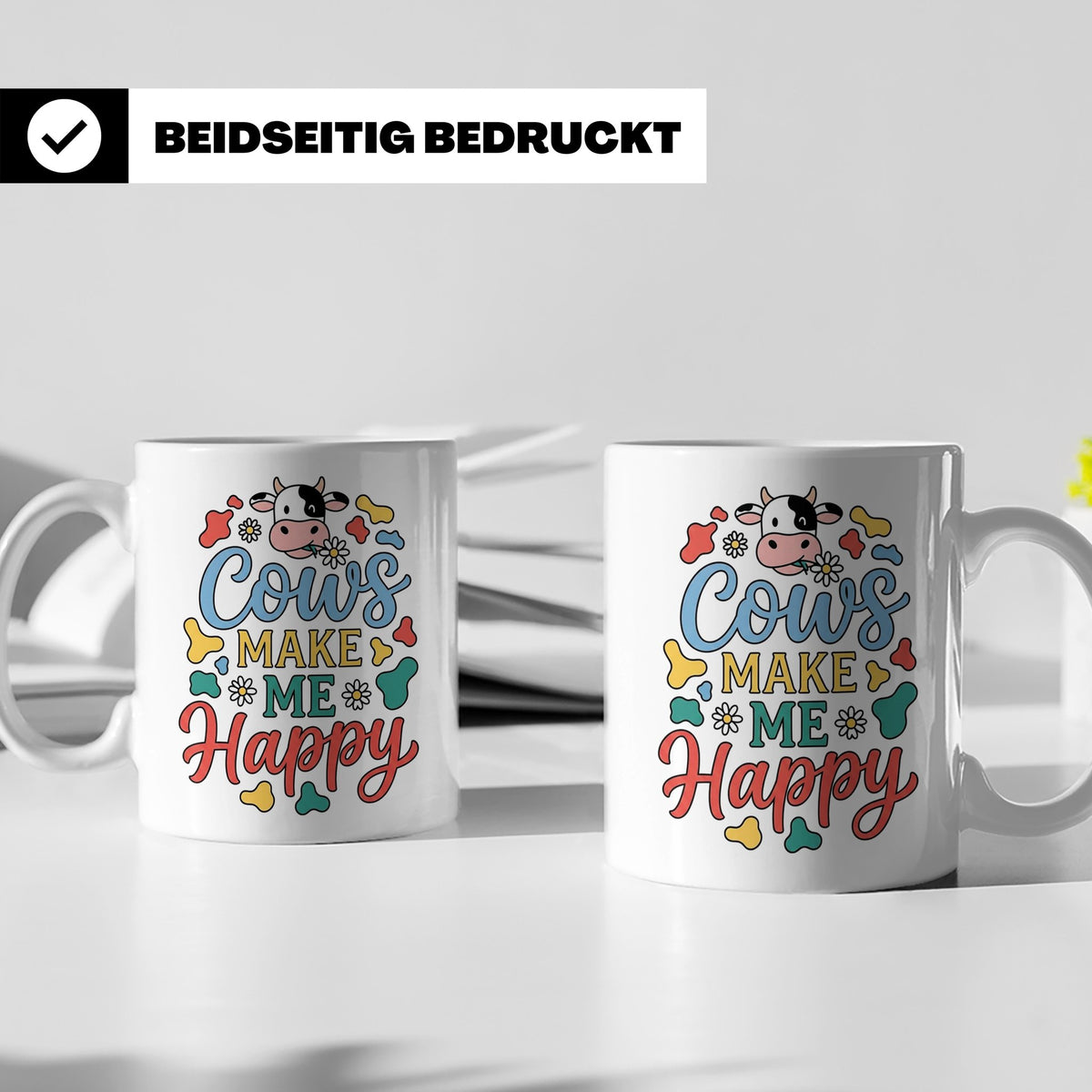Kuh Tasse Cows Make Me Happy Geschenk für Landwirt & Bauer,  – Weiß [farbe:weiß]