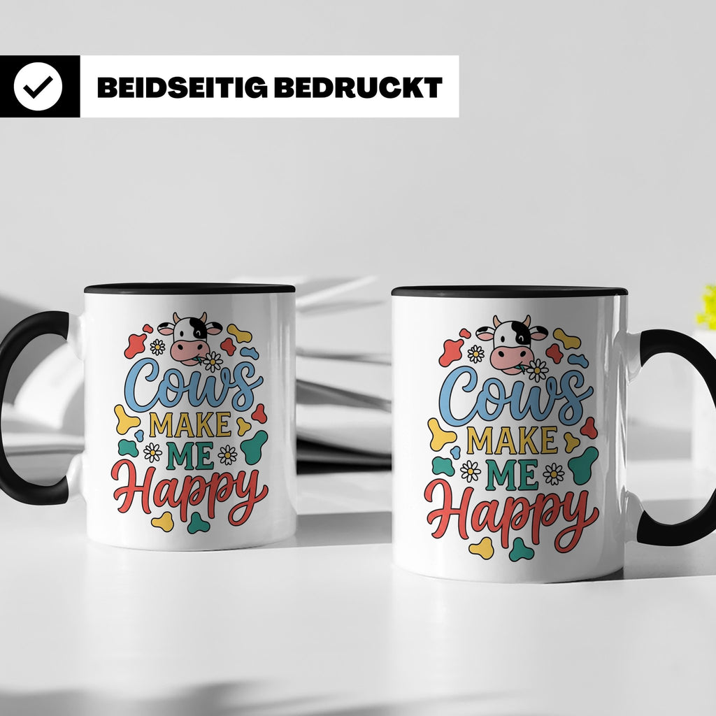 Kuh Tasse Cows Make Me Happy Geschenk für Landwirt & Bauer,  – Schwarz [farbe:schwarz]