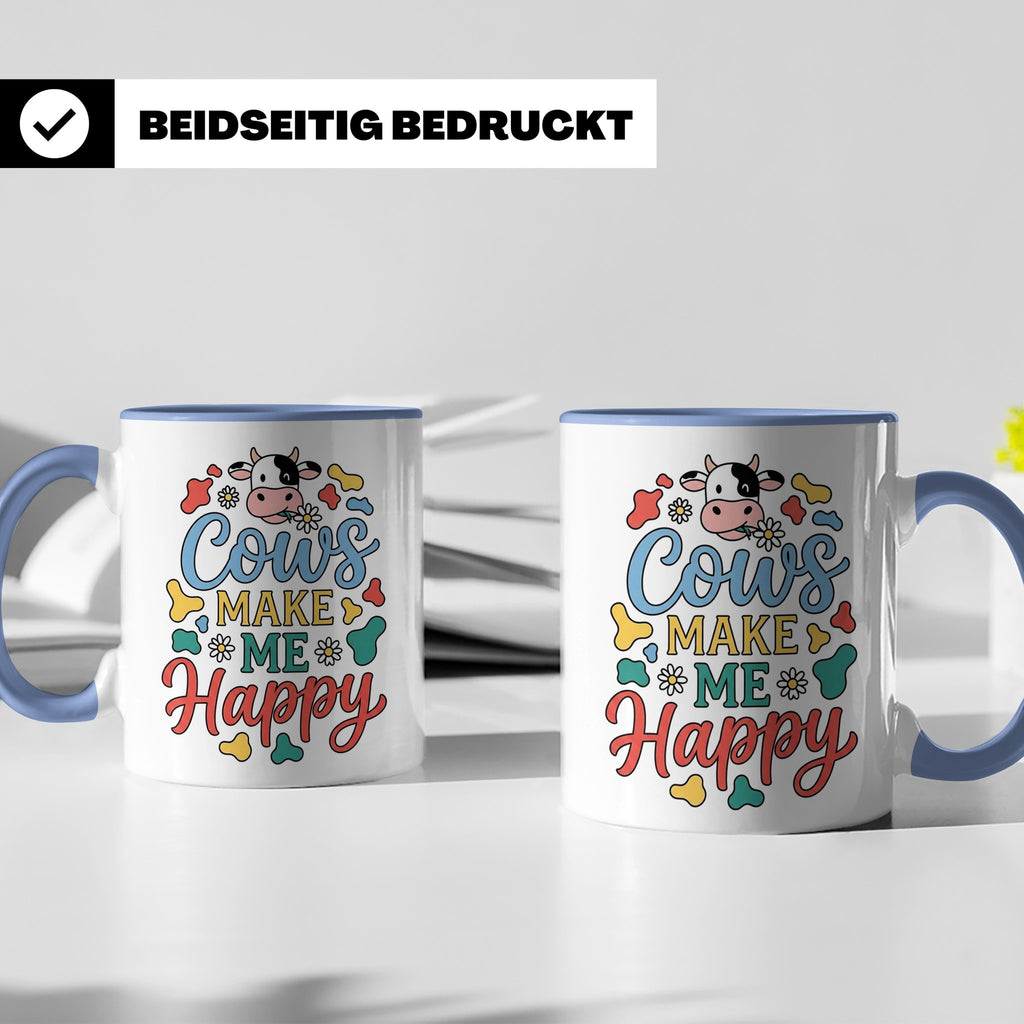 Kuh Tasse Cows Make Me Happy Geschenk für Landwirt & Bauer,  – Blau [farbe:blau]
