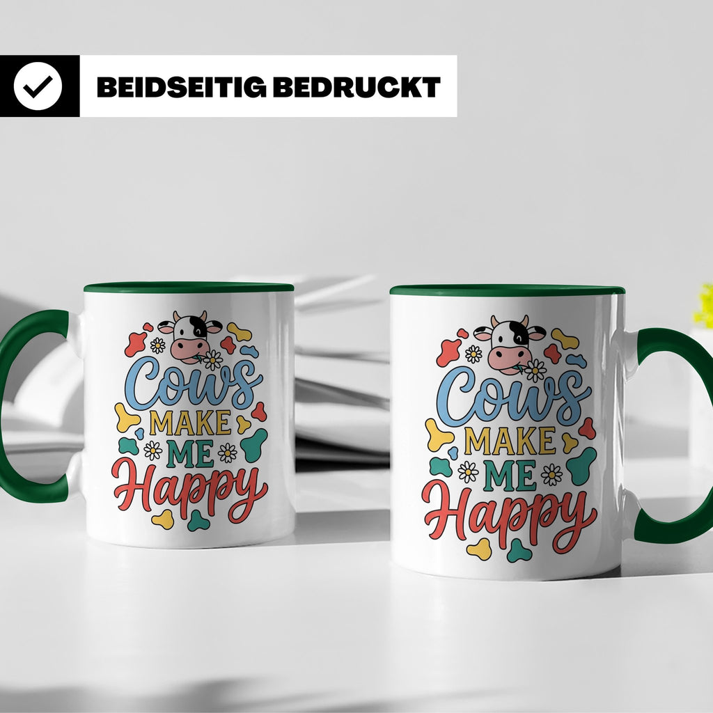 Kuh Tasse Cows Make Me Happy Geschenk für Landwirt & Bauer,  – Grün [farbe:grün]