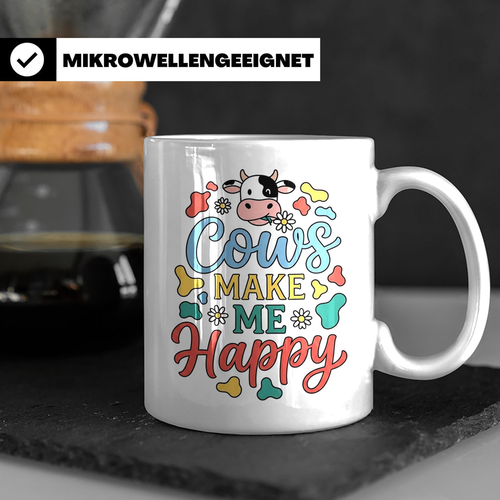 Kuh Tasse Cows Make Me Happy Geschenk für Landwirt & Bauer,  – Weiß [farbe:weiß]