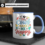 Kuh Tasse Cows Make Me Happy Geschenk für Landwirt & Bauer,  – Blau [farbe:blau]