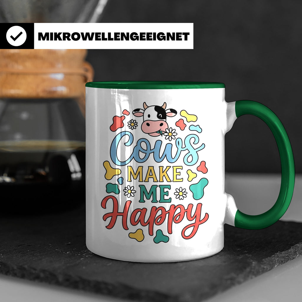 Kuh Tasse Cows Make Me Happy Geschenk für Landwirt & Bauer,  – Grün [farbe:grün]