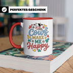 Kuh Tasse Cows Make Me Happy Geschenk für Landwirt & Bauer,  – Rot [farbe:rot]