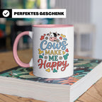 Kuh Tasse Cows Make Me Happy Geschenk für Landwirt & Bauer,  – Rosa [farbe:rosa]