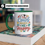 Kuh Tasse Cows Make Me Happy Geschenk für Landwirt & Bauer,  – Grün [farbe:grün]