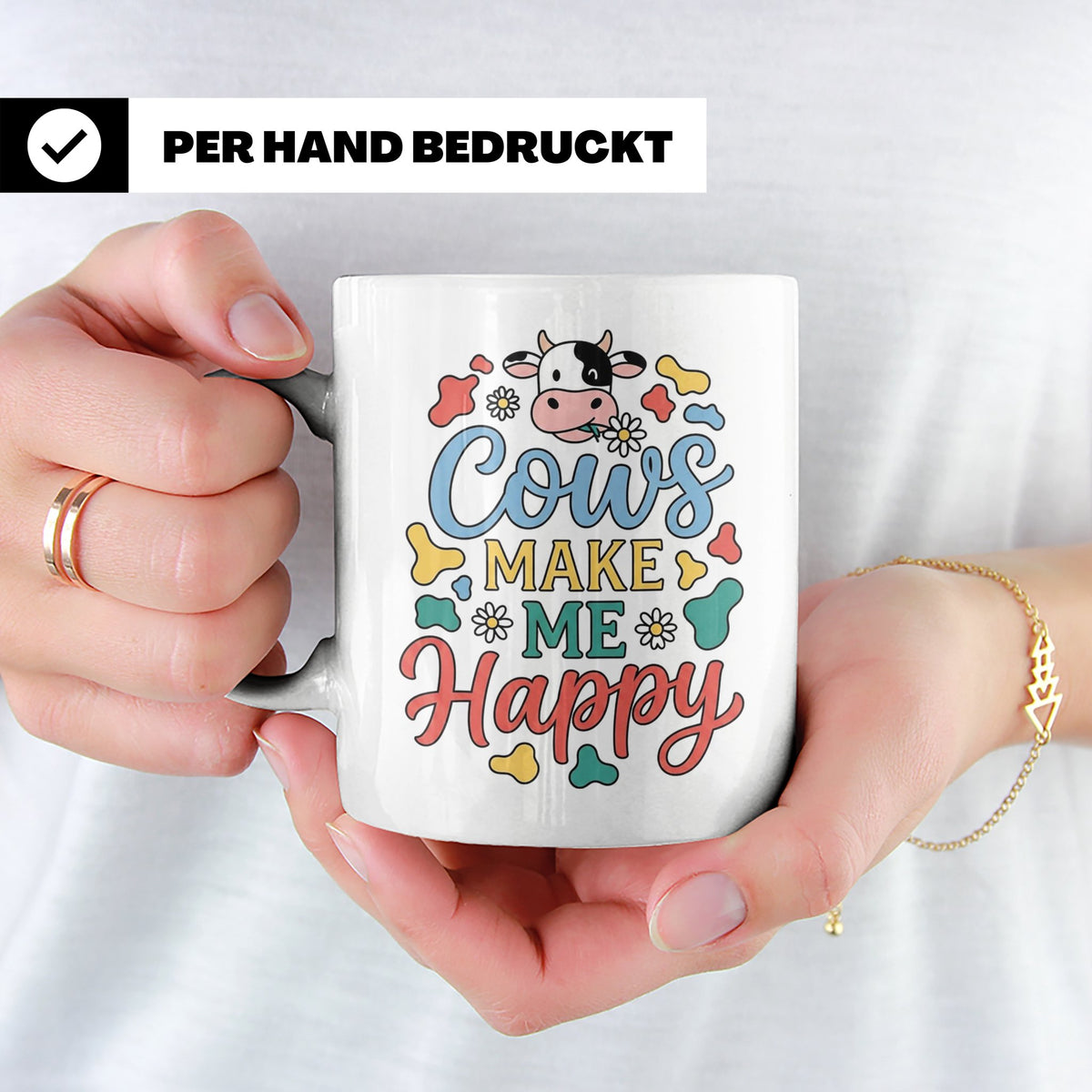 Kuh Tasse Cows Make Me Happy Geschenk für Landwirt & Bauer,  – Weiß [farbe:weiß]