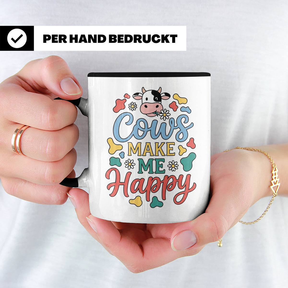 Kuh Tasse Cows Make Me Happy Geschenk für Landwirt & Bauer,  – Schwarz [farbe:schwarz]