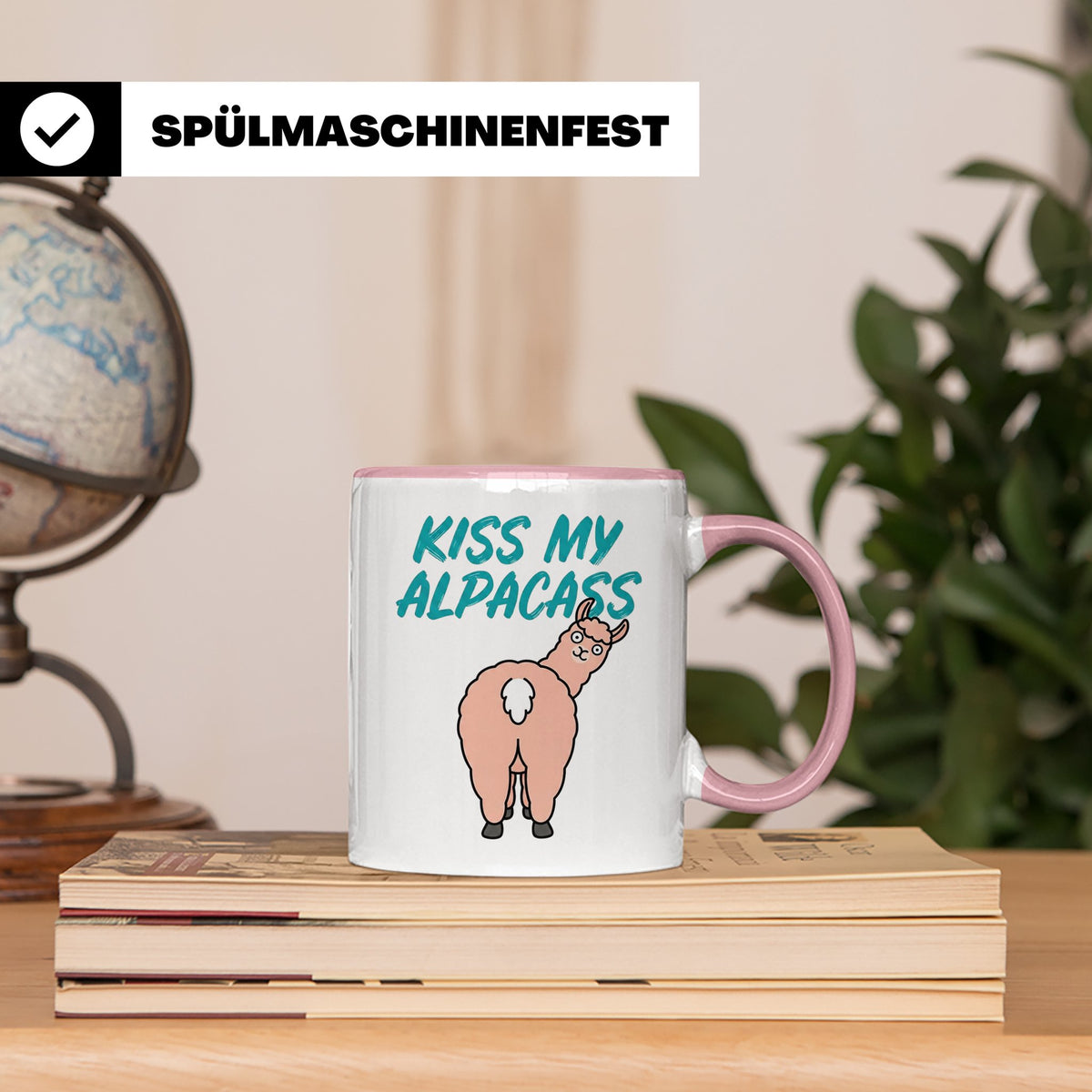 Alpaka Tasse Kiss My Alpacass, lustiger Spruch, Sarkasmus Ka – Rosa [farbe:rosa]