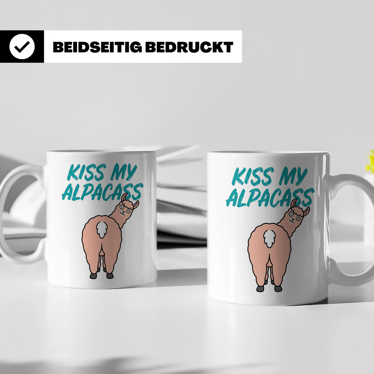 Alpaka Tasse Kiss My Alpacass, lustiger Spruch, Sarkasmus Ka – Weiß [farbe:weiß]
