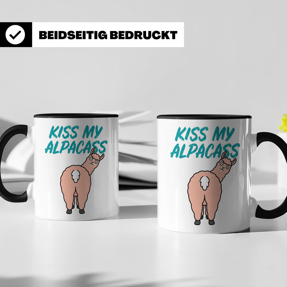 Alpaka Tasse Kiss My Alpacass, lustiger Spruch, Sarkasmus Ka – Schwarz [farbe:schwarz]