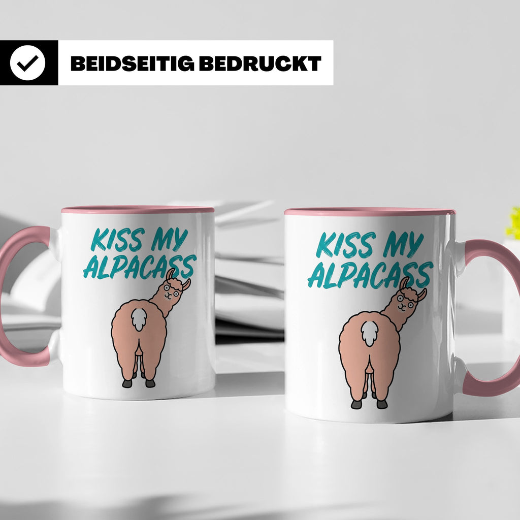 Alpaka Tasse Kiss My Alpacass, lustiger Spruch, Sarkasmus Ka – Rosa [farbe:rosa]