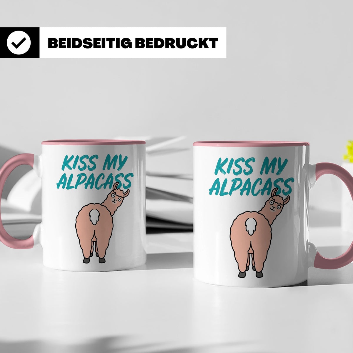 Alpaka Tasse Kiss My Alpacass, lustiger Spruch, Sarkasmus Ka – Rosa [farbe:rosa]