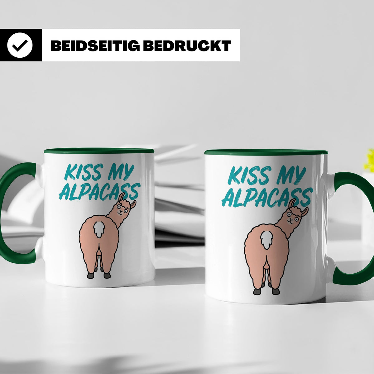 Alpaka Tasse Kiss My Alpacass, lustiger Spruch, Sarkasmus Ka – Grün [farbe:grün]