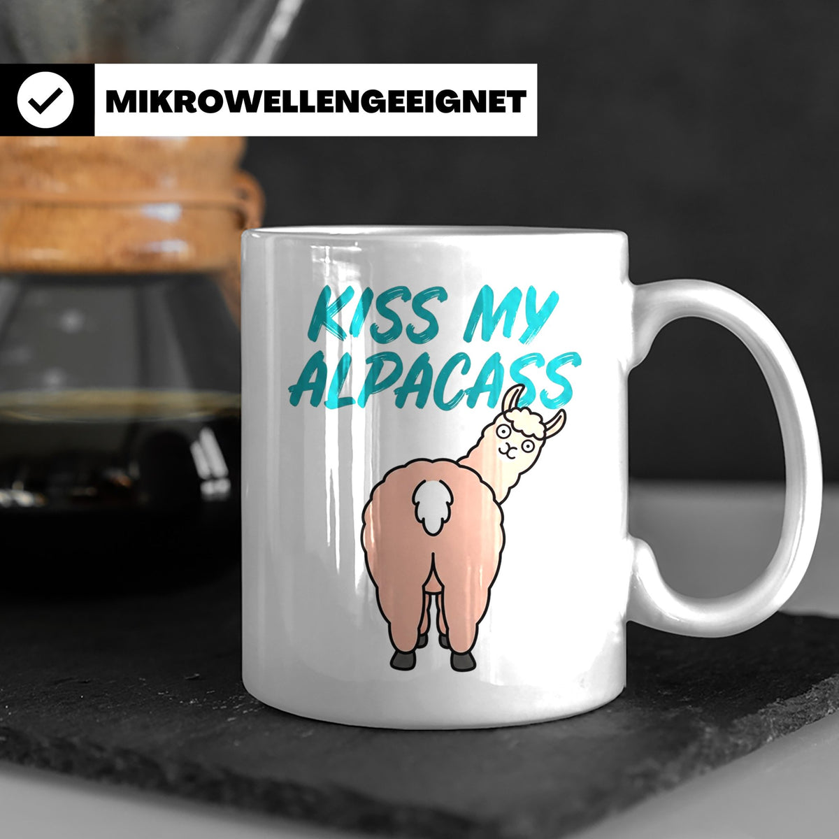 Alpaka Tasse Kiss My Alpacass, lustiger Spruch, Sarkasmus Ka – Weiß [farbe:weiß]