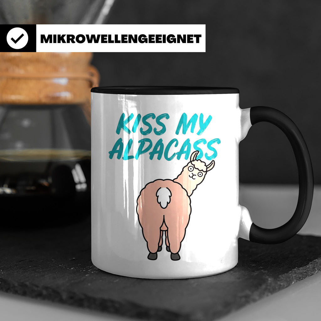 Alpaka Tasse Kiss My Alpacass, lustiger Spruch, Sarkasmus Ka – Schwarz [farbe:schwarz]