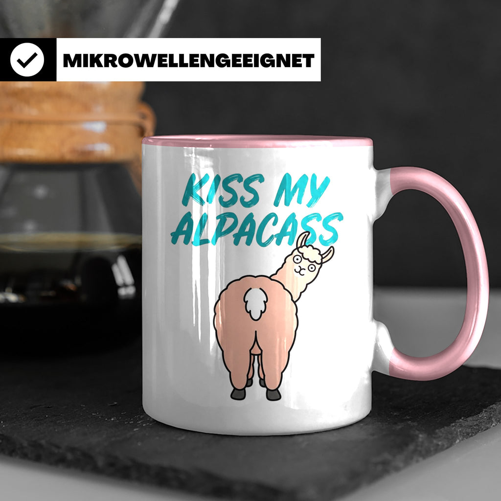 Alpaka Tasse Kiss My Alpacass, lustiger Spruch, Sarkasmus Ka – Rosa [farbe:rosa]