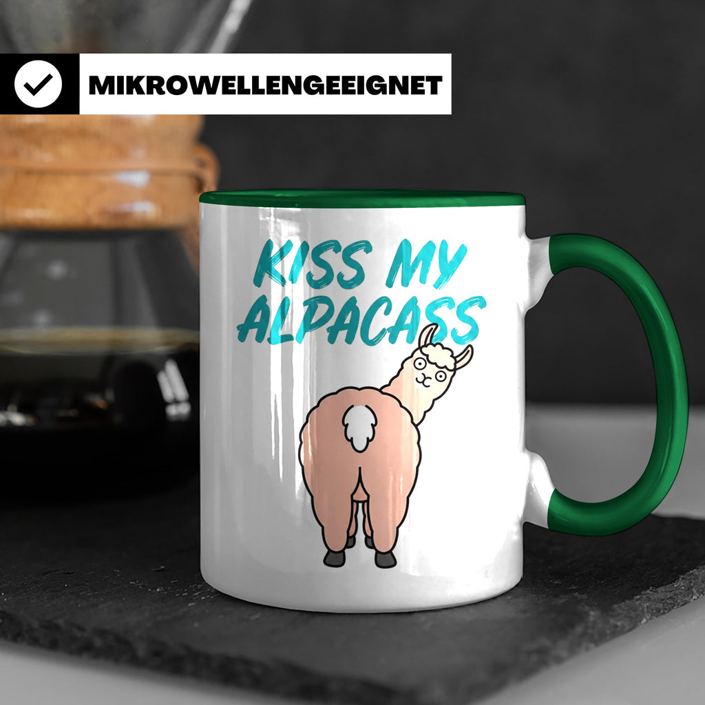 Alpaka Tasse Kiss My Alpacass, lustiger Spruch, Sarkasmus Ka – Grün [farbe:grün]