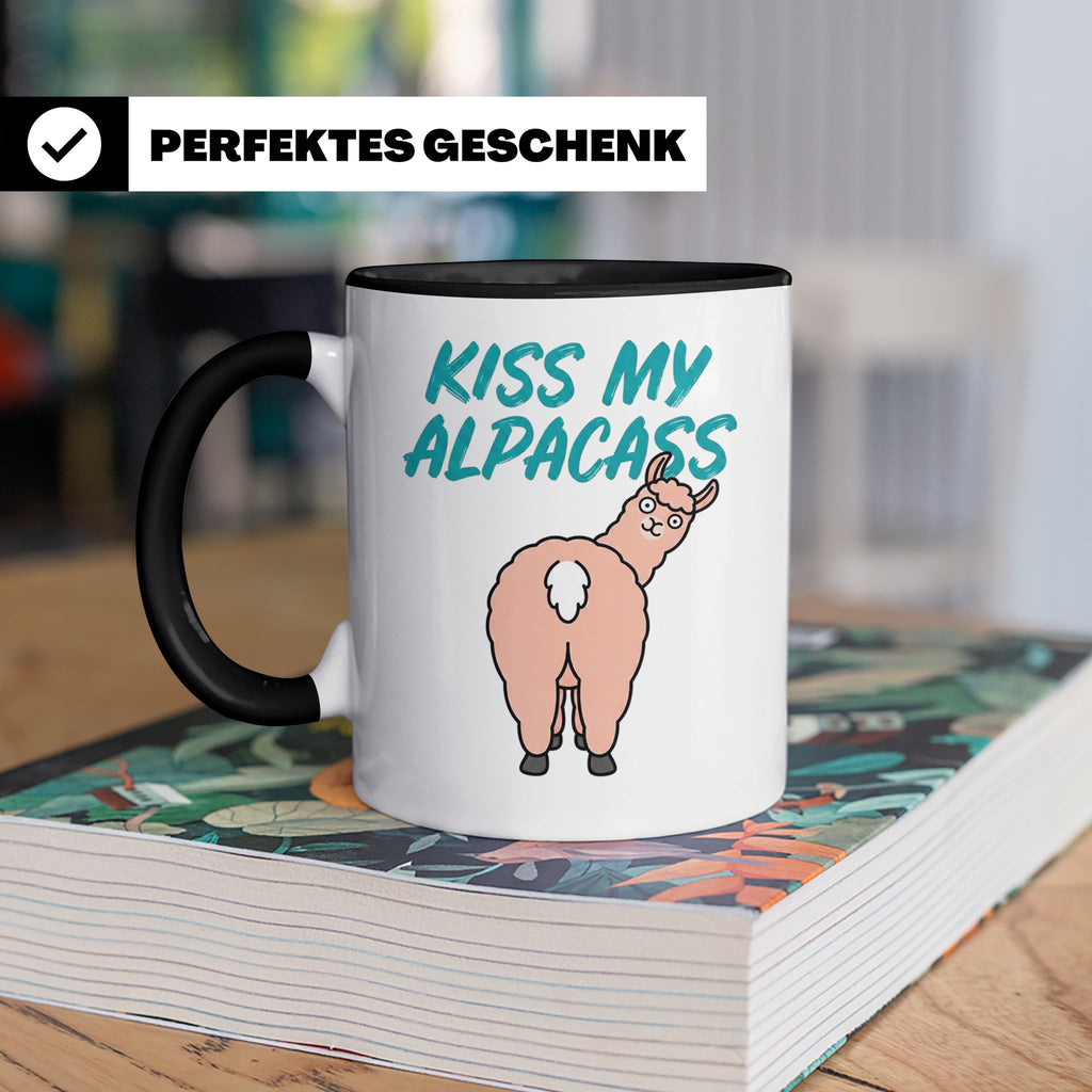 Alpaka Tasse Kiss My Alpacass, lustiger Spruch, Sarkasmus Ka – Schwarz [farbe:schwarz]