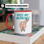 Alpaka Tasse Kiss My Alpacass, lustiger Spruch, Sarkasmus Ka – Rot [farbe:rot]
