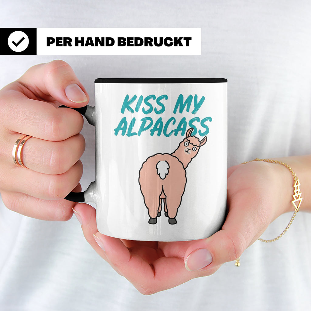 Alpaka Tasse Kiss My Alpacass, lustiger Spruch, Sarkasmus Ka – Schwarz [farbe:schwarz]