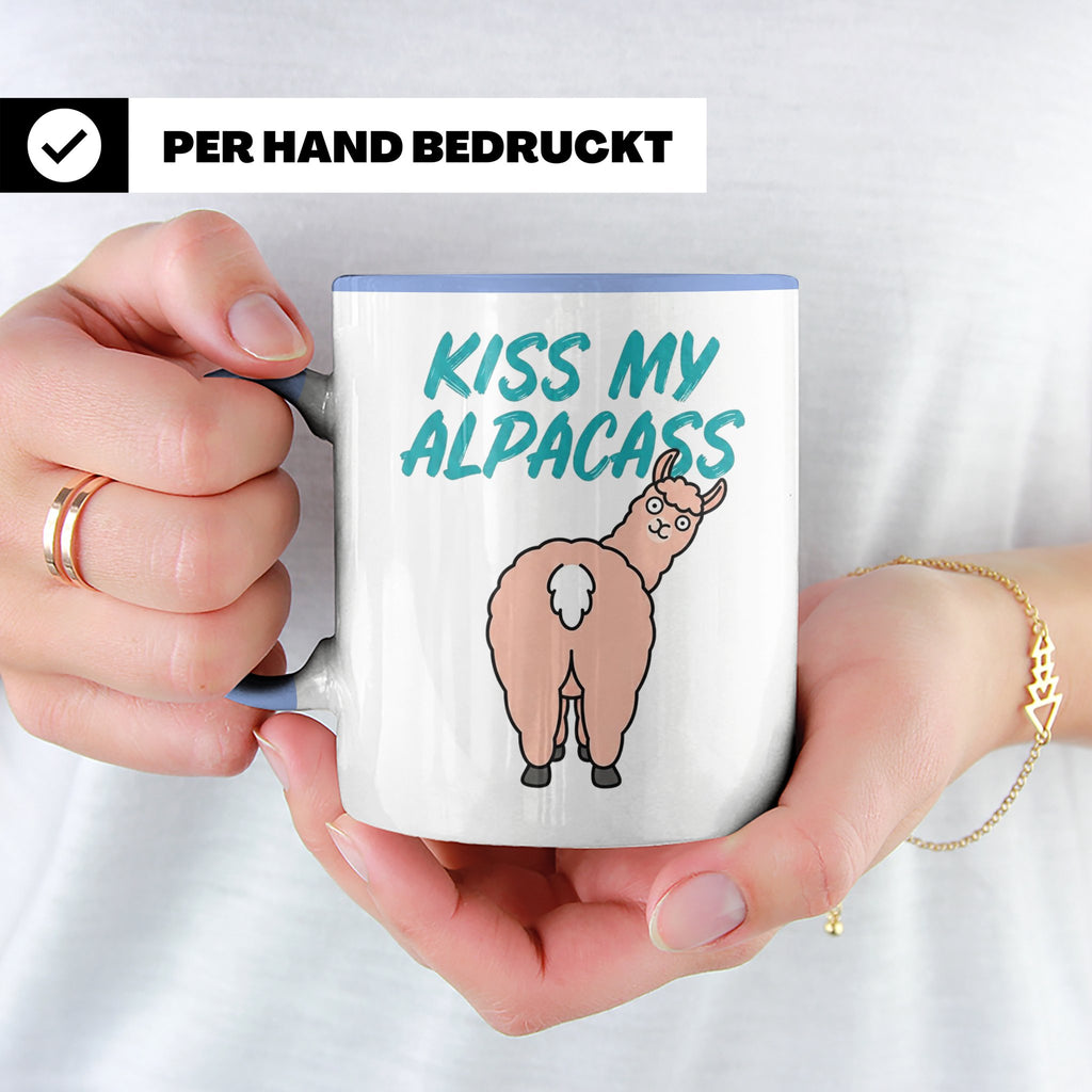 Alpaka Tasse Kiss My Alpacass, lustiger Spruch, Sarkasmus Ka – Blau [farbe:blau]