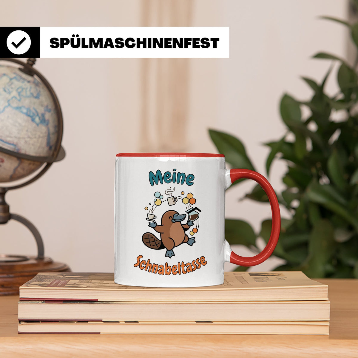 Meine Schnabeltasse Kaffeetasse mit lustigem Schnabeltier, G – Rot [farbe:rot]