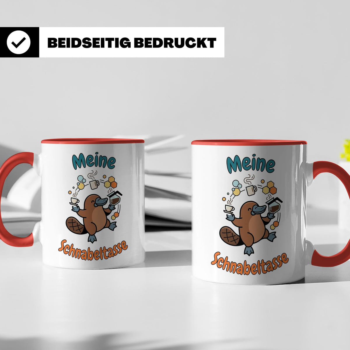 Meine Schnabeltasse Kaffeetasse mit lustigem Schnabeltier, G – Rot [farbe:rot]