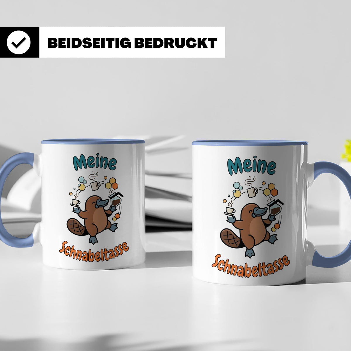 Meine Schnabeltasse Kaffeetasse mit lustigem Schnabeltier, G – Blau [farbe:blau]