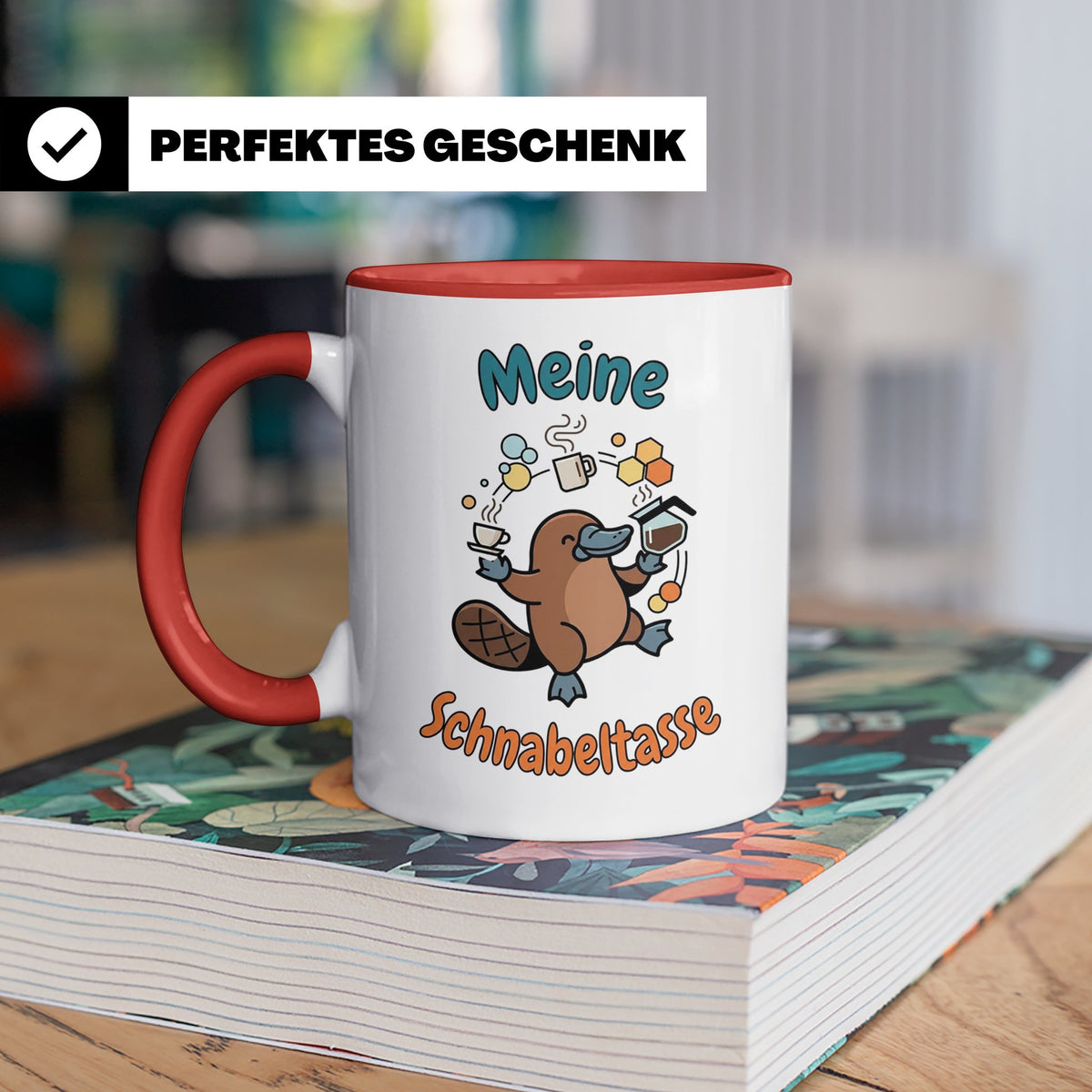 Meine Schnabeltasse Kaffeetasse mit lustigem Schnabeltier, G – Rot [farbe:rot]