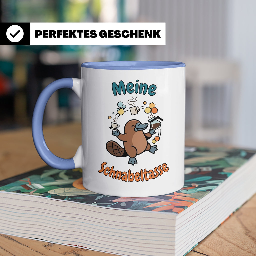 Meine Schnabeltasse Kaffeetasse mit lustigem Schnabeltier, G – Blau [farbe:blau]