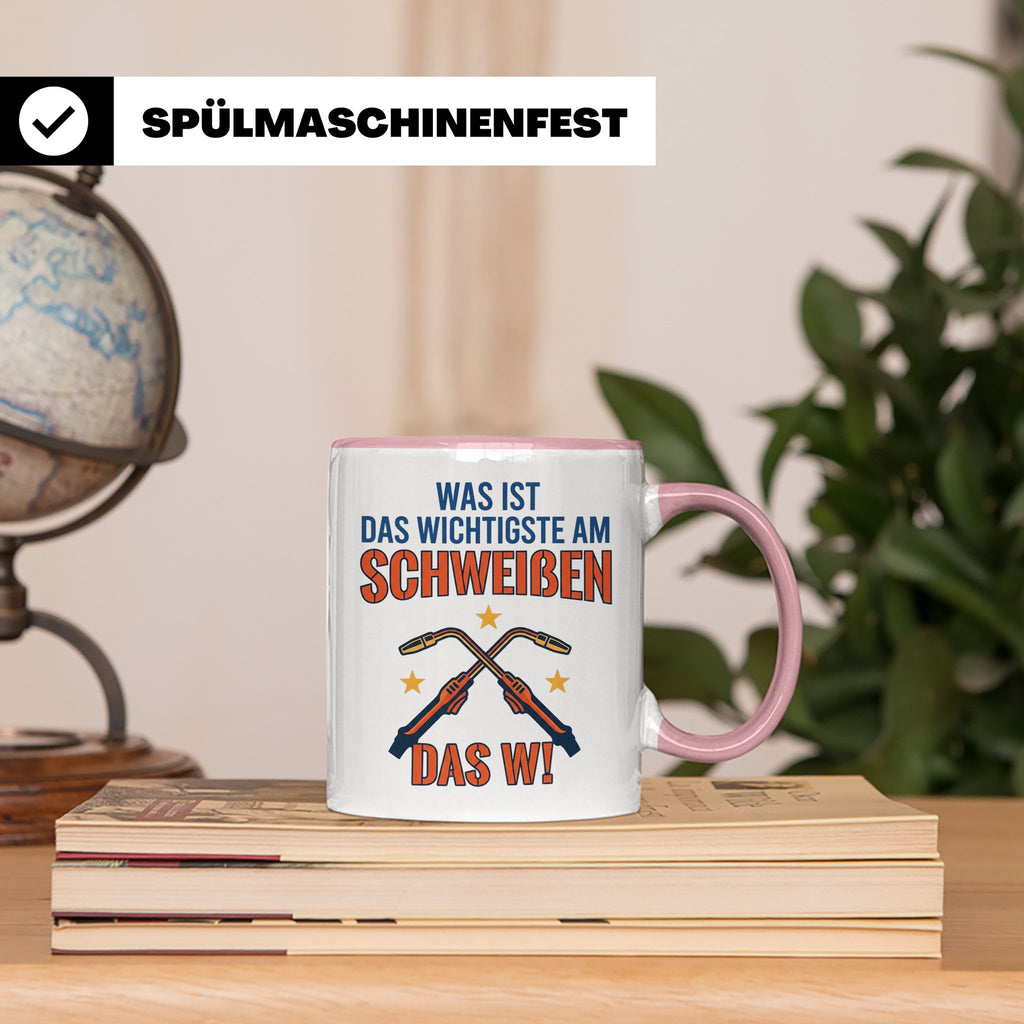 Schweißer Tasse mit lustigem Spruch Das Wichtigste am Schwei – Rosa [farbe:rosa]