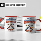 Schweißer Tasse mit lustigem Spruch Das Wichtigste am Schwei – Rot [farbe:rot]