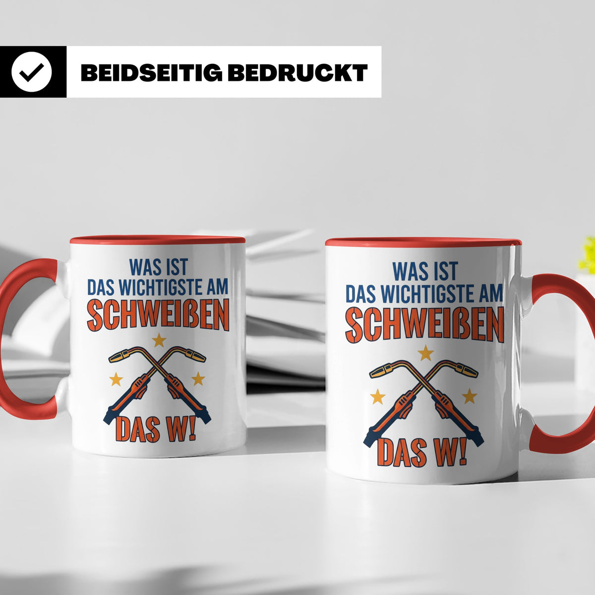 Schweißer Tasse mit lustigem Spruch Das Wichtigste am Schwei – Rot [farbe:rot]