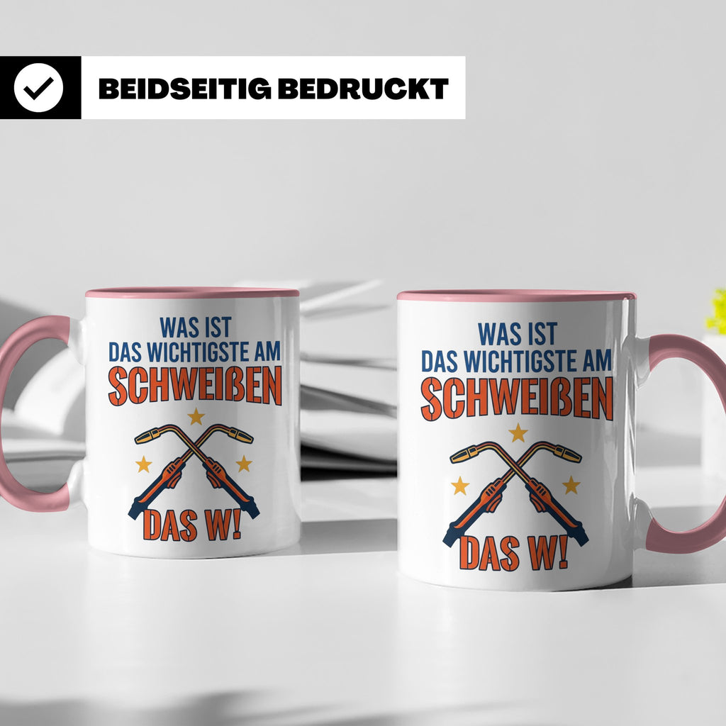 Schweißer Tasse mit lustigem Spruch Das Wichtigste am Schwei – Rosa [farbe:rosa]