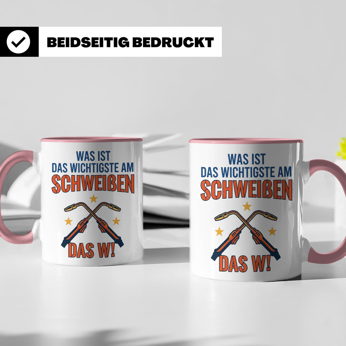 Schweißer Tasse mit lustigem Spruch Das Wichtigste am Schwei – Rosa [farbe:rosa]