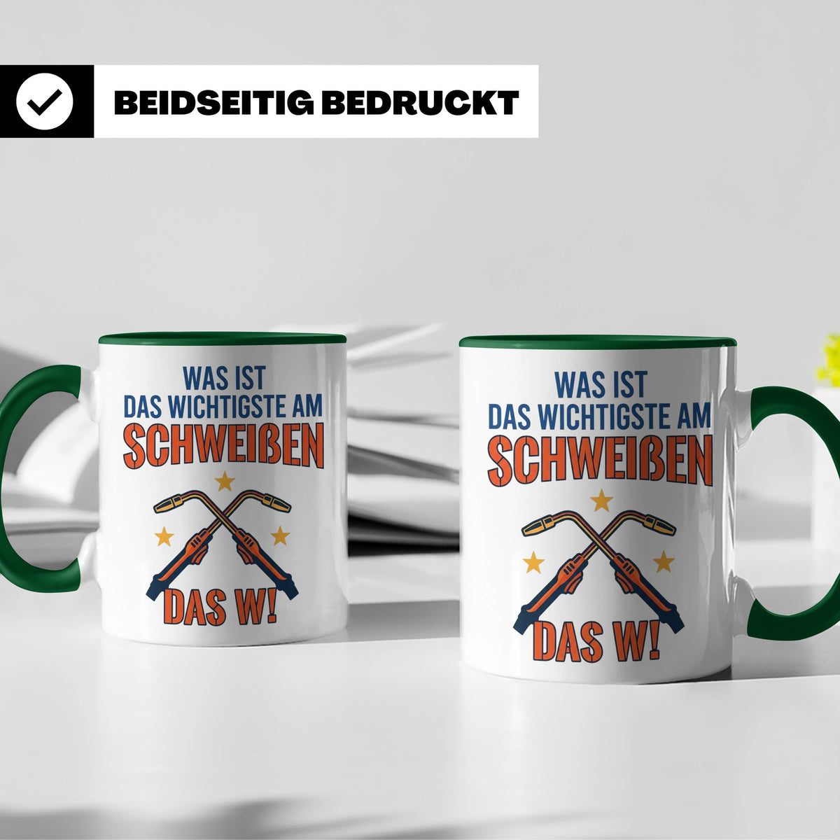 Schweißer Tasse mit lustigem Spruch Das Wichtigste am Schwei – Grün [farbe:grün]