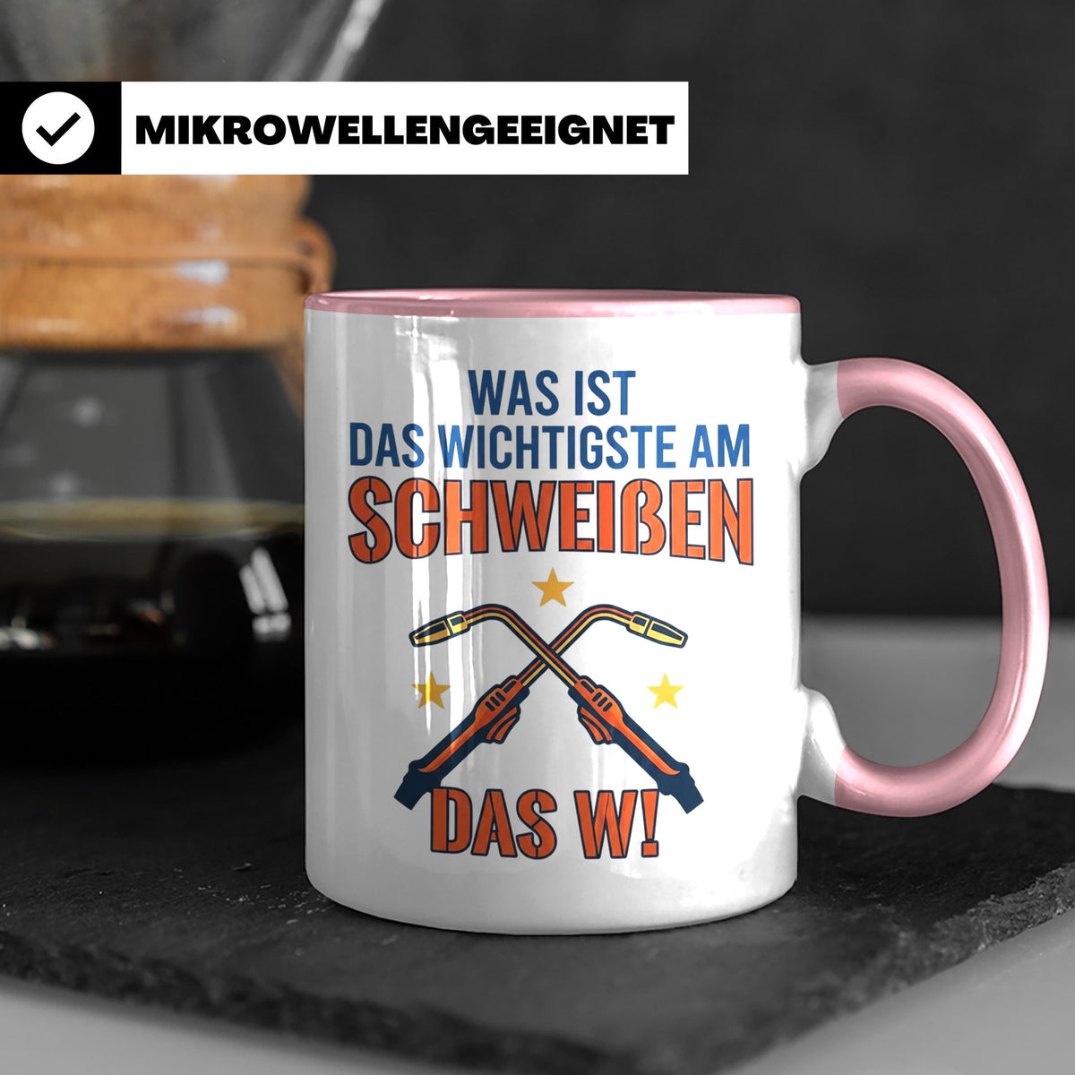 Schweißer Tasse mit lustigem Spruch Das Wichtigste am Schwei – Rosa [farbe:rosa]