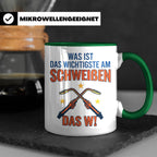 Schweißer Tasse mit lustigem Spruch Das Wichtigste am Schwei – Grün [farbe:grün]