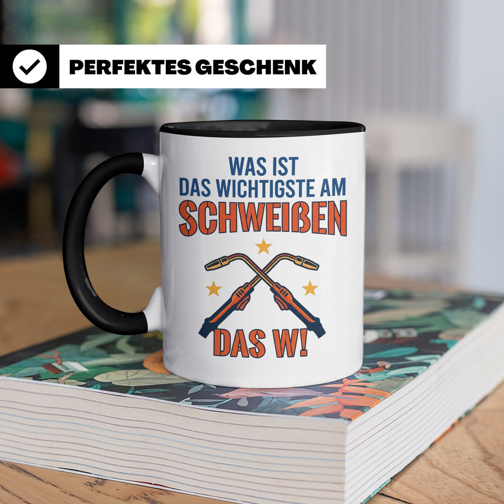 Schweißer Tasse mit lustigem Spruch Das Wichtigste am Schwei – Schwarz [farbe:schwarz]