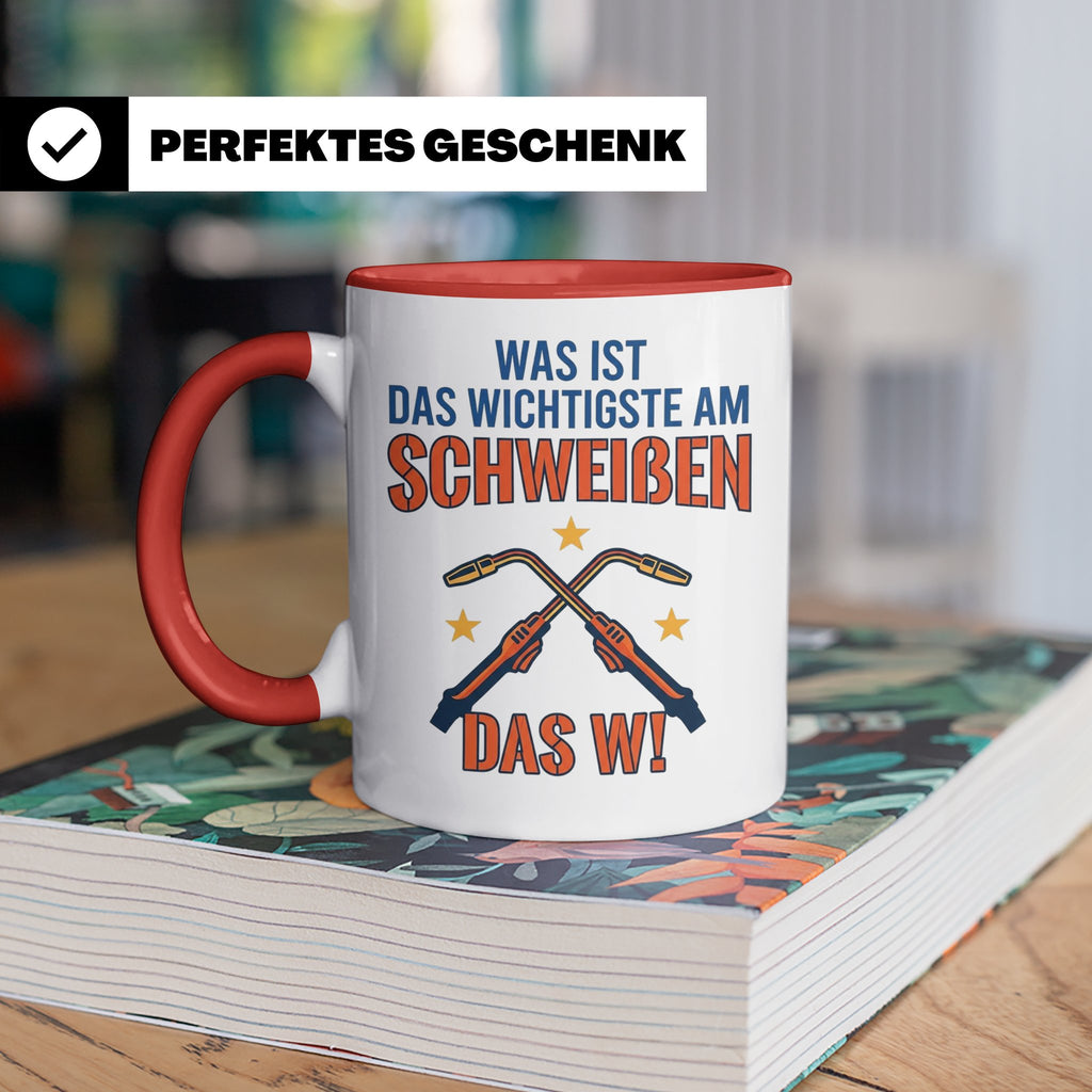 Schweißer Tasse mit lustigem Spruch Das Wichtigste am Schwei – Rot [farbe:rot]