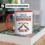 Schweißer Tasse mit lustigem Spruch Das Wichtigste am Schwei – Rot [farbe:rot]