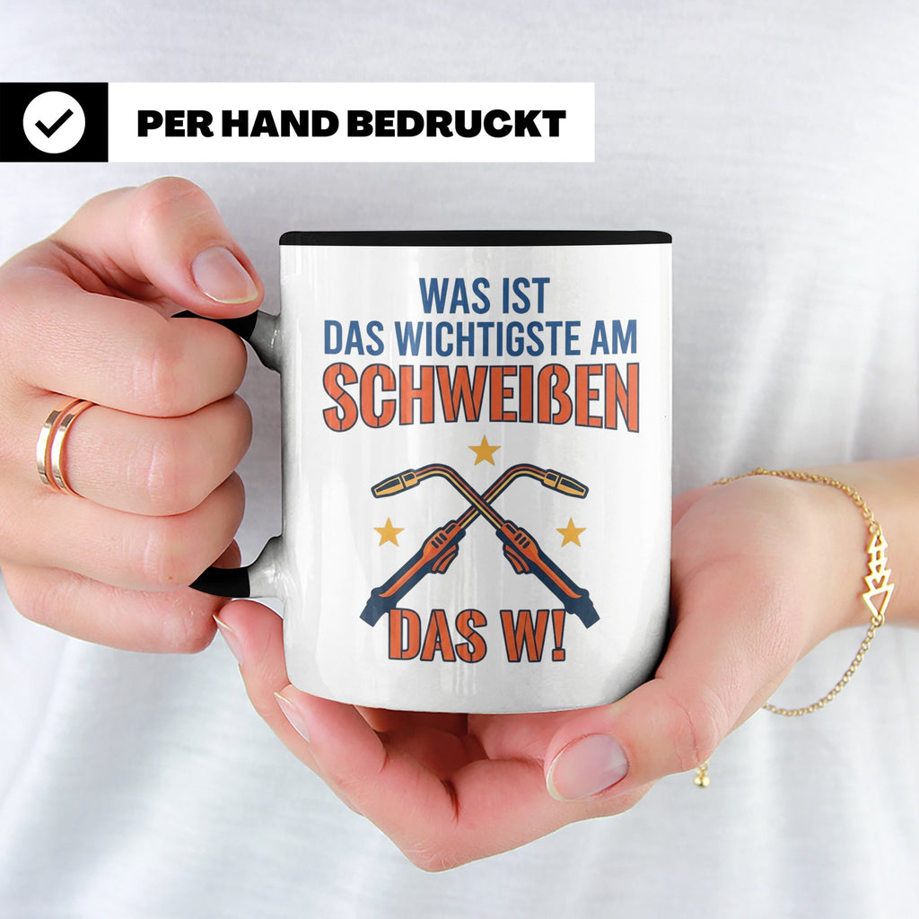Schweißer Tasse mit lustigem Spruch Das Wichtigste am Schwei – Schwarz [farbe:schwarz]