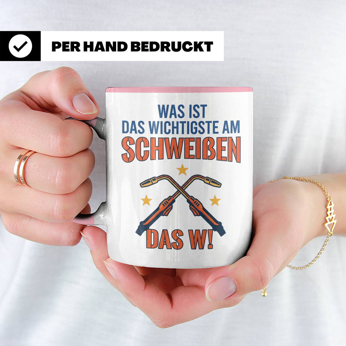Schweißer Tasse mit lustigem Spruch Das Wichtigste am Schwei – Rosa [farbe:rosa]