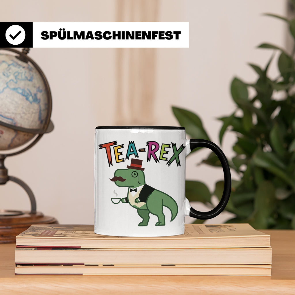 Tea Rex Tasse für Teeliebhaber, lustiges Dinosaurier Wortspi – Schwarz [farbe:schwarz]