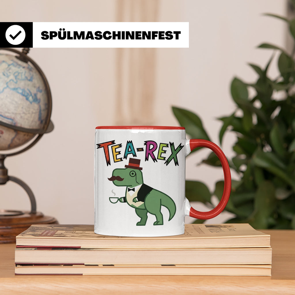 Tea Rex Tasse für Teeliebhaber, lustiges Dinosaurier Wortspi – Rot [farbe:rot]