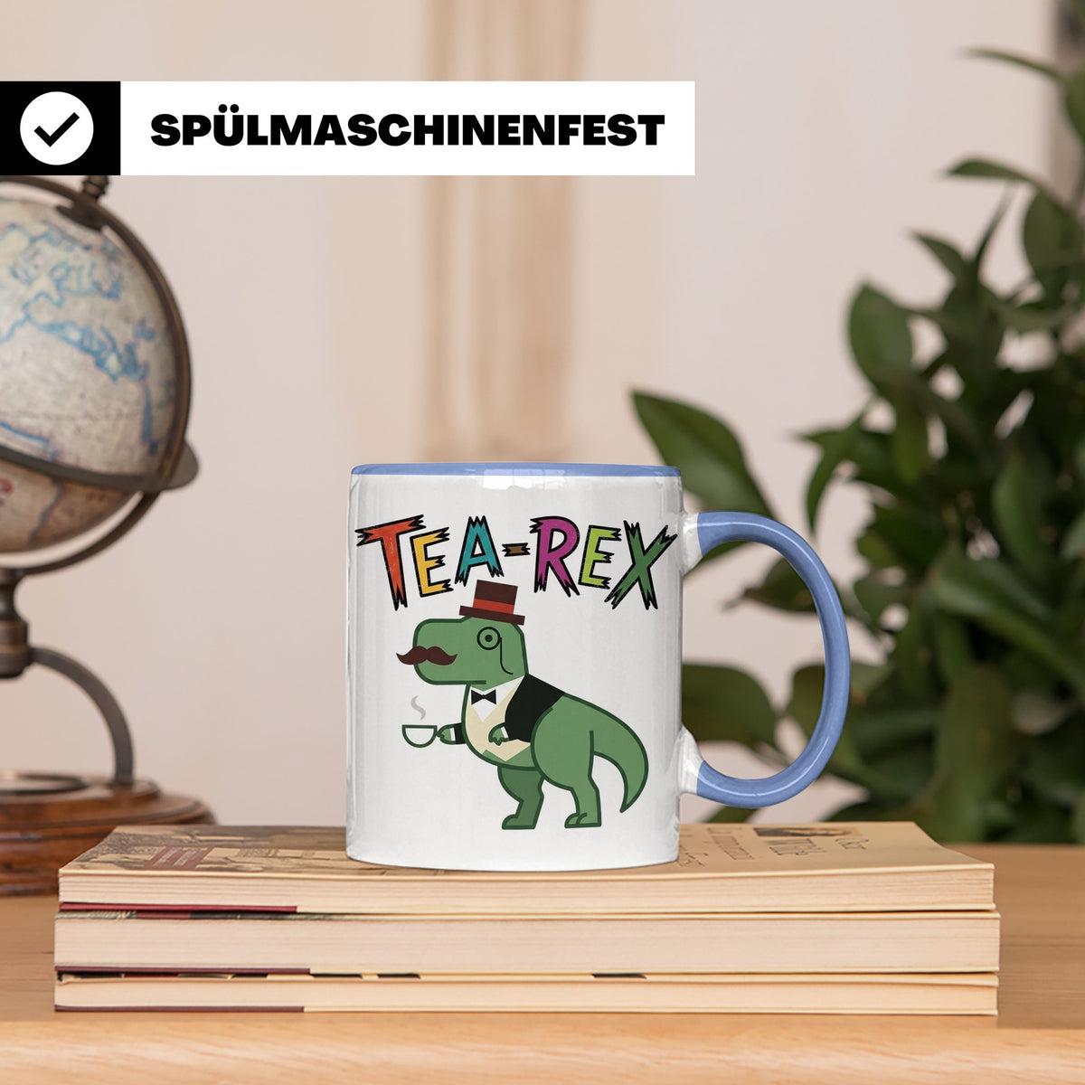Tea Rex Tasse für Teeliebhaber, lustiges Dinosaurier Wortspi – Blau [farbe:blau]